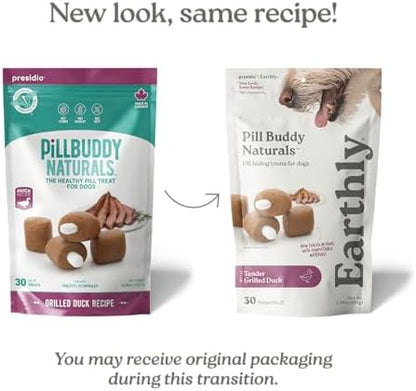 Presidio Earthly Pill Buddy Naturals - Duck (Chicken-Free) Pill Hiding Treats for Dogs - Pill Pocket for Any Size Medication - 30 Servings