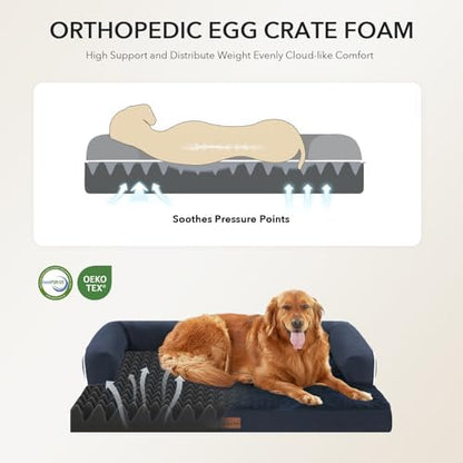 Orthopedic Washable Dog Bed for Large Dogs, 36x27in, Navy Blue