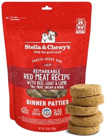 Stella & Chewy's Freeze-Dried Raw Dinner Patties - Remarkable Red Meat Blend - High Protein Grain-Free Puppy & Dog Food - Perfect For Picky Eaters - 5.5 oz