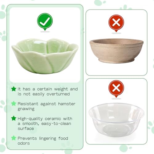 BNOSDM 2 Pcs Hamster Ceramic Food Bowl Flower Series Gerbil Drinking Bowls Anti-Turning Food & Water Dish for Dwarf Syrian Hamsters Gerbil Chinchilla（Green, Rose Pattern）