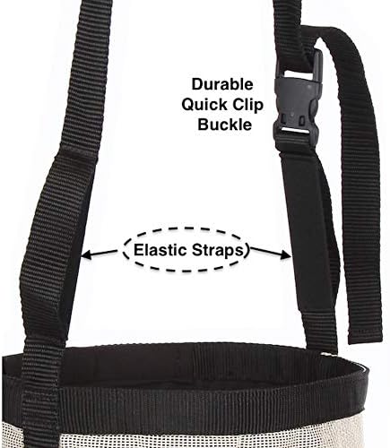 Majestic Ally Horse Feed Bag, Heavy Duty Nylon Mesh Grain Feed Bag, Adjustable Strap with Durable Snap and Elastic Straps, Comfort Neck Pad and Nose Pad- Large (Cob, Beige)
