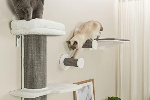 Trixie Cat Wall Furniture Set 3 - Cat Wall Scratcher and Climbing Shelves - Sisal Rope Scratching Posts - 3 Elevated Steps - Gray/White