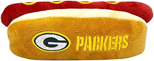 Pets First NFL Green Bay Packers HOT Dog Plush Dog & CAT Squeak Toy - Cutest HOT-Dog Snack Plush Toy for Dogs & Cats with Inner Squeaker & Beautiful Football Team Name/Logo 8 x 5 x 3 Inches