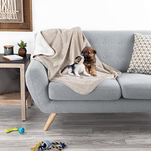 Waterproof Pet Blanket - 30x40-Inch Reversible Sherpa Fleece Throw Protects Couches, Cars, and Beds from Spills, Stains, and Fur by PETMAKER (Tan)