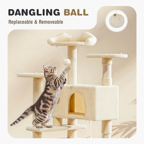 54 Inch Cat Tree Tower with Natural Sisal Scratching Post