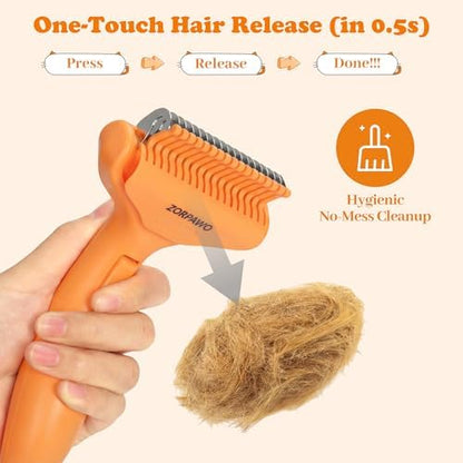 Undercoat Rake & Self-Cleaning Deshedding Brush, Orange