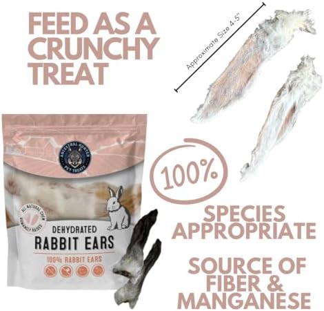 Dehydrated Rabbit Ears for Dogs & Cats - - USA Sourced Whole Ears with Fur for Dogs - Rawhide Alternative - 100% Single Ingredient Crunchy Furry Rabbit Ears (6 Count)