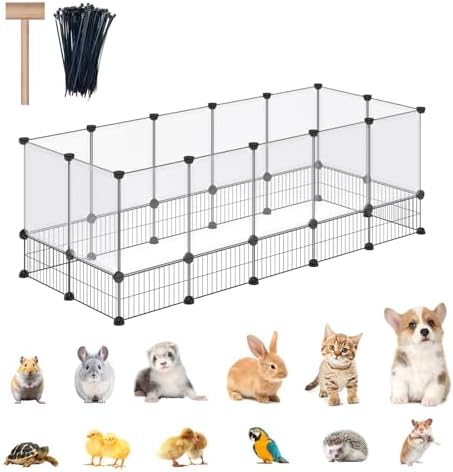 DINMO 28 Panels Bunny Playpen, Iron Net Bottom, 61.4" L x 25.4" W x 22.3" H