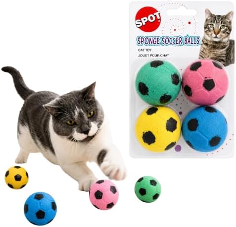 SPOT Sponge Soccer Ball Cat Toys for Cats and Kittens - Interactive and Colorful Plush Toy, Fun to Bat and Chase, Keep Cats Entertained - 1.5" Assorted 4-Pack