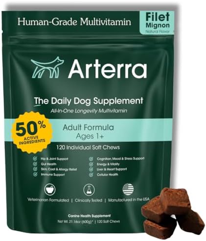 Arterra Longevity Multivitamin for Dogs, Vet-Formulated Soft Chews, 120 Ct