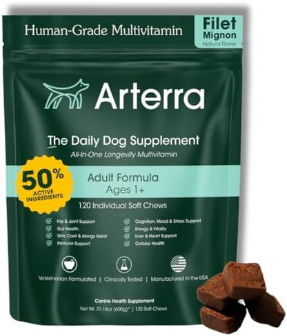 Arterra Longevity Multivitamin for Dogs, Vet-Formulated Soft Chews, 120 Ct