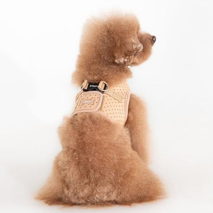 Puppia Dotty Dog Vest Harness B (Step-in) Fashionable Polka Dot Pattern Spring Summer Harness for Small Dogs, Beige, Medium