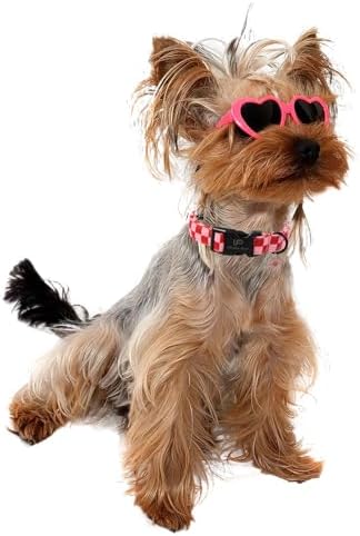 Red and Pink Plaid Dog Collarwith Bow Tie– Adjustable Red & Pink Checkered Dog Collar for Small Medium Large Dogs, Soft Xmas Plaid Puppy Collars with Quick Release Buckle M