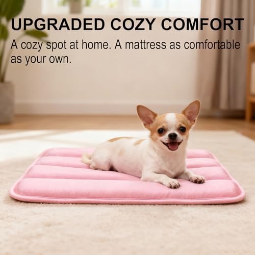 pobopobo Dog Crate Pad, Ultra Soft & Anti-Slip Kennel Mat, Secure Fit for Metal Crates & Dog Cages, Washable Cozy Bed for Small Medium Large Dogs (Pink, S(23"*14"*1.5"))