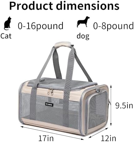 Airline Approved Pet Carrier for Cats and Small Dogs, Breathable and Collapsible Design, Portable Travel Bag for Bearded Dragon, Puppies Animal Hangbag, Rabbit Cage Cage (Khaki, Small)