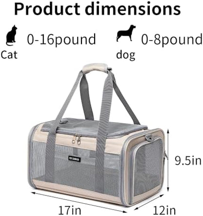 Airline Approved Pet Carrier for Cats and Small Dogs, Breathable and Collapsible Design, Portable Travel Bag for Bearded Dragon, Puppies Animal Hangbag, Rabbit Cage Cage (Khaki, Small)