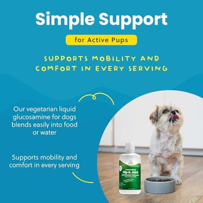 Plant-Based Liquid Glucosamine for Dogs, 1600mg Joint Support, MSM, Glucosamine & Omega 3-6-9, Shellfish-Free Dog Arthritis Supplement for Mobility & Flexibility, Made in USA, 32 oz