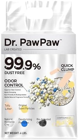 Tofu Cat Litter, Dr. PawPaw Clumping Cat Litter, Natural Tofu Scent 6 lb, Dust-Free Keep Kitty Tidy, Superior Odor Control Keep Step Fresh