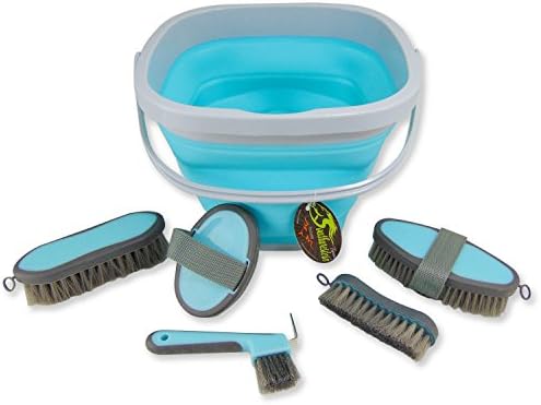 Collapsible Grooming Kit 10 Liter Bucket and 5 Grooming Tools - By Southwestern Equine - Turquoise