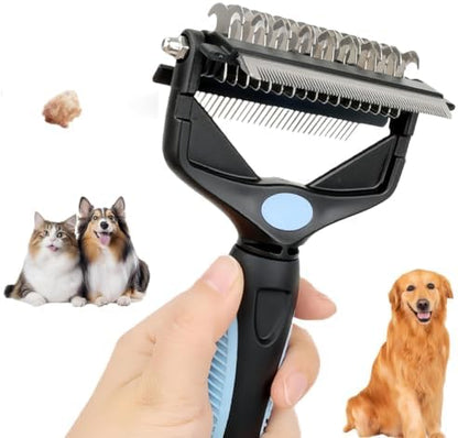 3-IN-1 Pet Deshedding and Grooming Tool, Grooming Brush for Dogs and Cats with Undercoat Rake & Dematting Comb for Matted Fur Removal Long and Short Haired Dogs Cats (Blue)