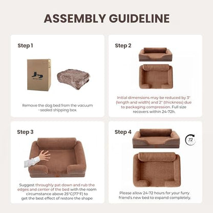Orthopedic Dog Beds for Medium Size Dogs, Waterproof Egg-Crate Foam Pet Couch Bed with Soft Sides, Non-Slip Dog Sofa with Fleece Removable Washable Cover, 28" L Supportive Pet Sofa, Brown