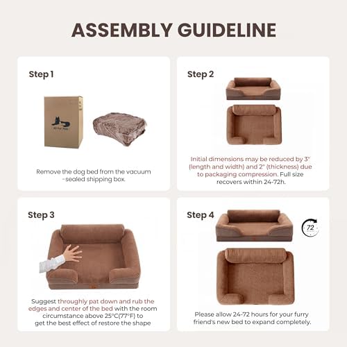 Orthopedic Dog Beds for Medium Size Dogs, Waterproof Egg-Crate Foam Pet Couch Bed with Soft Sides, Non-Slip Dog Sofa with Fleece Removable Washable Cover, 35" L Supportive Pet Sofa, Brown