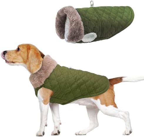 BEAUTYZOO Warm Dog Puffer Jacket Vest, Dog Winter Coat with Harness,Green L
