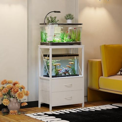 10 Gallon Aquarium Stand with 2 Drawers, White