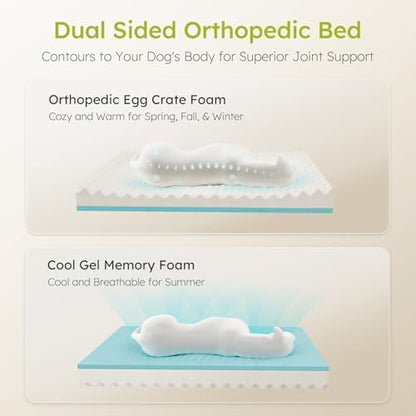 CWAWZ Dog Beds for Large Dogs, Orthopedic Dog Bed with Cooling Gel Memory Foam, Waterproof Large Pet Bed with Removable Washable Cover, 36" Pet Sofa Couch Dutch Velvet with Bone Toy, Brown