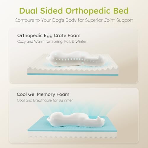 CWAWZ XXL Dog Bed for Extra Large Dogs, Giant Orthopedic Dog Bed with Cooling Gel Memory Foam, Waterproof Pet Bed with Removable Washable Cover, 53" Pet Sofa Bed Dutch Velvet with Bone Toy, Brown