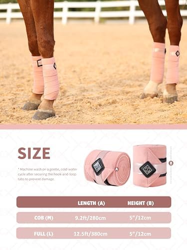 Horse Polo Wraps Upgrade with Bling Leg Wraps for Horses 4-Pack Fleece Leg Wraps Stable Supplies-Salmon Rose M