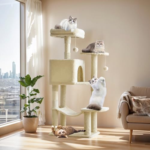 DUMOS Small 44 Inch Cat Tree Tower with Natural Sisal Scratching Posts