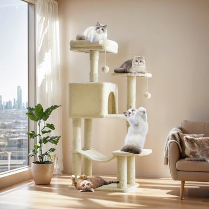 DUMOS Small 44 Inch Cat Tree Tower with Natural Sisal Scratching Posts