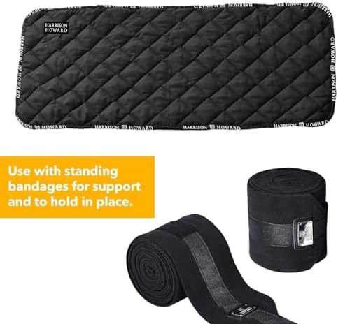 Harrison Howard Quilted Horse Leg Wraps, Standing Wraps for Horses Stable & Recovery, Soft Padded Horse Bandage Liners- Black L
