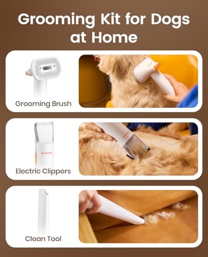 oneisall Dog Grooming Vacuum - 15000Pa Suction, Captures 99% Pet Hair to Reduce Shedding, Dog Grooming Clippers & Quiet Brush (≤59dB) with 4 Accessories, 2L Dust Canister for Home Cleaning（Orange）