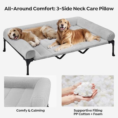 Veehoo Elevated Dog Beds Large Sized Dog with Fluffy Plush Bolster Cushion