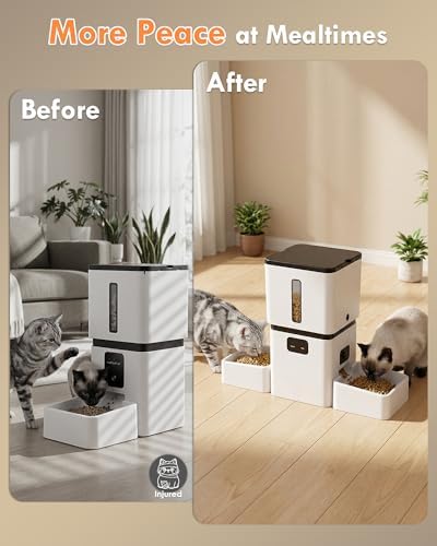 Yakry Automatic Cat Feeder for 2 Cats with Dual Bowls & Two HD Cameras