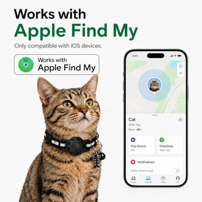 Cat GPS Tracker Collar, Pet Tracker for Cats (iOS Only), Waterproof Smart Tag Compatible with Apple Find My, No Monthly Fee, Tracking Collar for Small Large Cats (Tracker for cat)