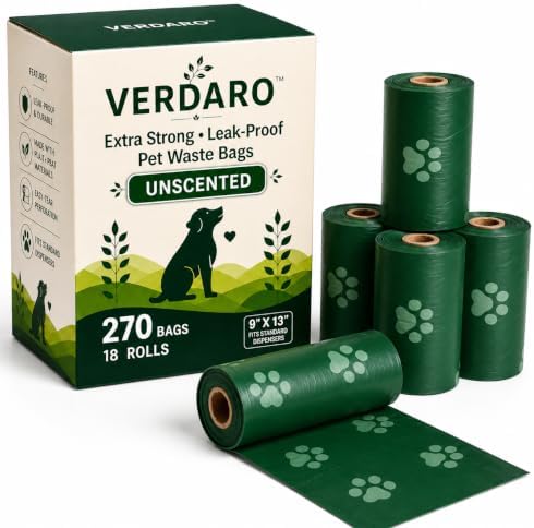 Plant-Based Dog Poop Bags, 270 Bags (18 Rolls), Extra Strong & Leak-Proof Pet Waste Bags, Soft Premium Feel, Easy-Tear, Unscented