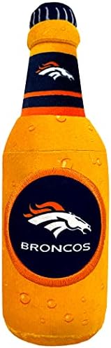 NFL Denver Broncos Beer Bottle Plush Dog & CAT Squeak Toy - Cutest Stadium SODA Bottle Snack Plush Toy for Dogs & Cats with Inner Squeaker & Beautiful Football Team Name/Logo