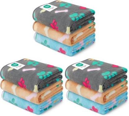 Luciphia 3 Pack 3 Blankets Fluffy Premium Fleece Pet Blanket Flannel Paw Printed Throw for Dog Cat(Small 23x16'', Grey/Brown/Blue)