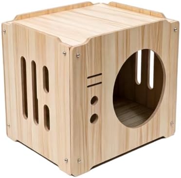 Large Cat Cave for Pet Cat Bed for Indoor Cats Cat House for Multi Pet & Large Kitten Kitty Cat Condo Cube Wooden Style 15 * 15 * 12.5 inches (Circle)