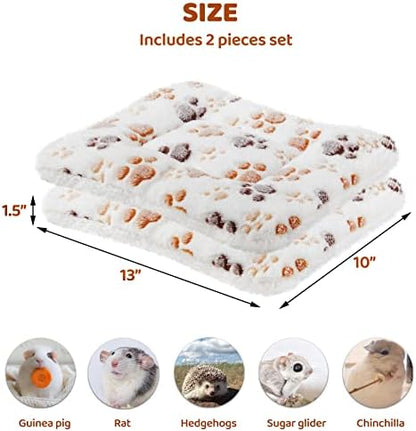 Amakunft 2 Pcs Guinea Pig Bed Mat Washable, Rabbit Winter Bed Pad for Indoor, Warm Small Animal Bed Mattres, Fleece Sleeping Pad for Bunny, Rat, Hedgehog, Sugar Glider, Chinchilla (Paw, Medium)