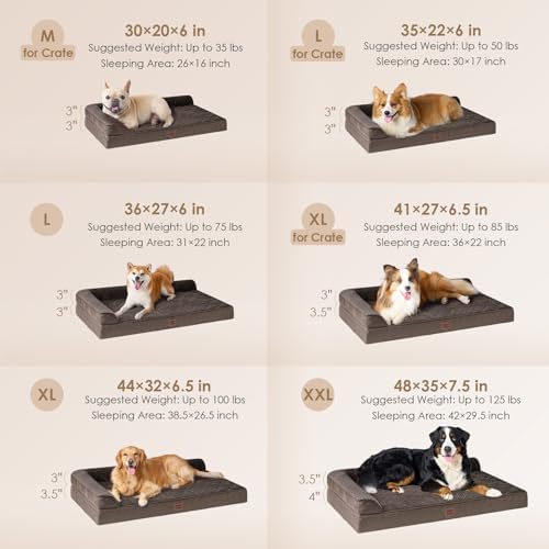 EHEYCIGA Extra Large Dog Bed Othorpedic, Memory Foam XL Dog Bed with Washable Removable Cover, Waterproof Pet Sofa Couch XLarge Size Dogs with Nonskid Bottom, 44x32x6.5, Brown