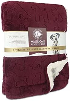 American Kennel Club Premium Velvet Sherpa Pet Blanket Soft and Warm Pet Throw for Dogs & Cats – 40”x30” - Wine