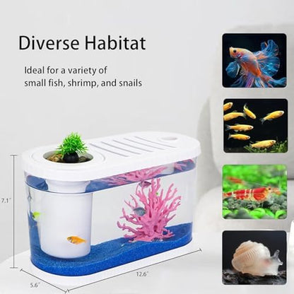 Betta Fish Tank Kit, 2 Gallon Small Aquarium Starter Kit with Quiet Filter, LED Light, Lid & Decorations, Nano Desktop Aquarium for Betta Fish, Shrimp, Guppy and Small Tropical Fish