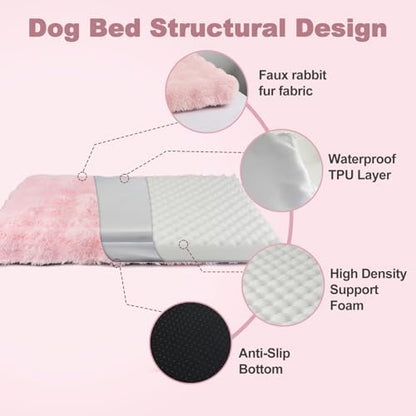 Orthopedic Dog Beds for XL Dogs, Fluffy Faux Rabbit Fur Pet Bed with Removable Washable Cover, Dog Bed Mat with Egg Crate Foam & Waterproof Lining, Anti Slip Bottom, Pink,44"x32"x4"