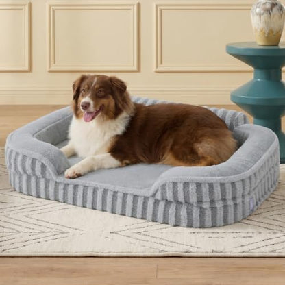 LE SURE Cute Cozy High Back Orthopedic Dog Beds Large Sized Dog,35" Grey