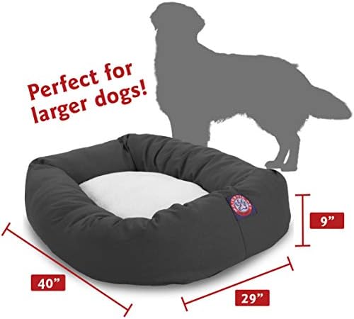 Majestic Pet 40 Inch Poly-Cotton Sherpa Calming Dog Bed Washable – Cozy Soft Round Dog Bed with Spine for Head Support - Fluffy Donut Dog Bed 40x29x9 (inch) – Round Pet Bed Large - Gray