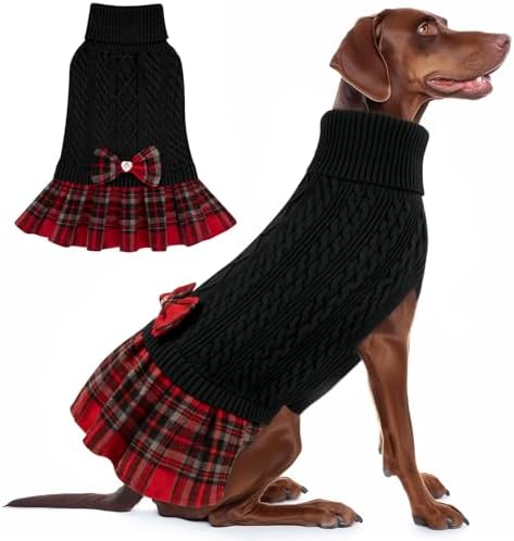 KYEESE Dog Sweater Dress for Large Dogs Turtleneck Thick Knit Pullover